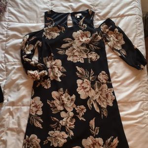 Sheer Flower Shoulder Cut Dress